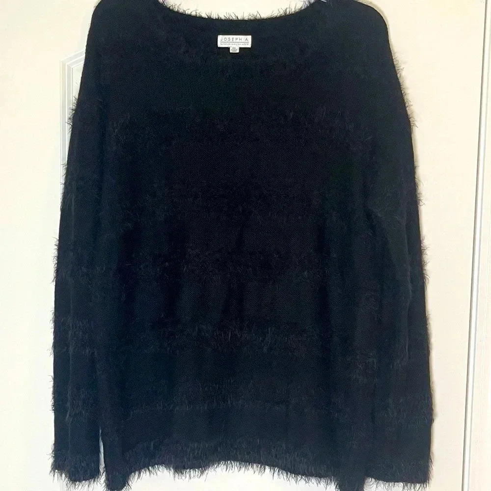 Joseph A. Women's Plush Black Stripes Pullover Crew Neck Top Sweater - Size XXL